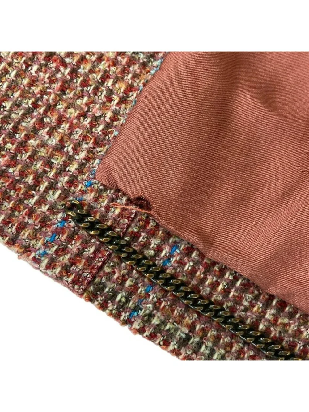 Chanel Jacket 38 M Red Dark Brown Multi Shoulder Pad Long Sleeve Check Pattern